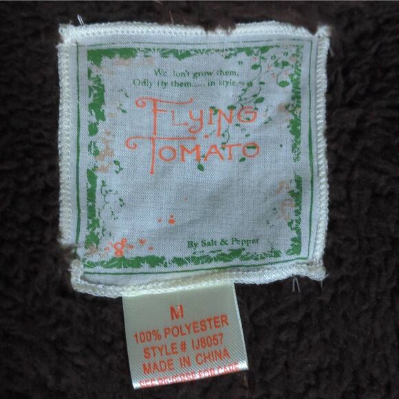 Flying Tomato Open Front Jacket Brown Long Sleeve Faux Fur Collar Penny Lane M - Picture 6 of 9